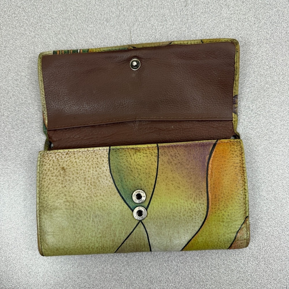 Anuschka Hand Painted Leather Wallet Butterfy Floral Colorful Artsy Snap * - Picture 6 of 10